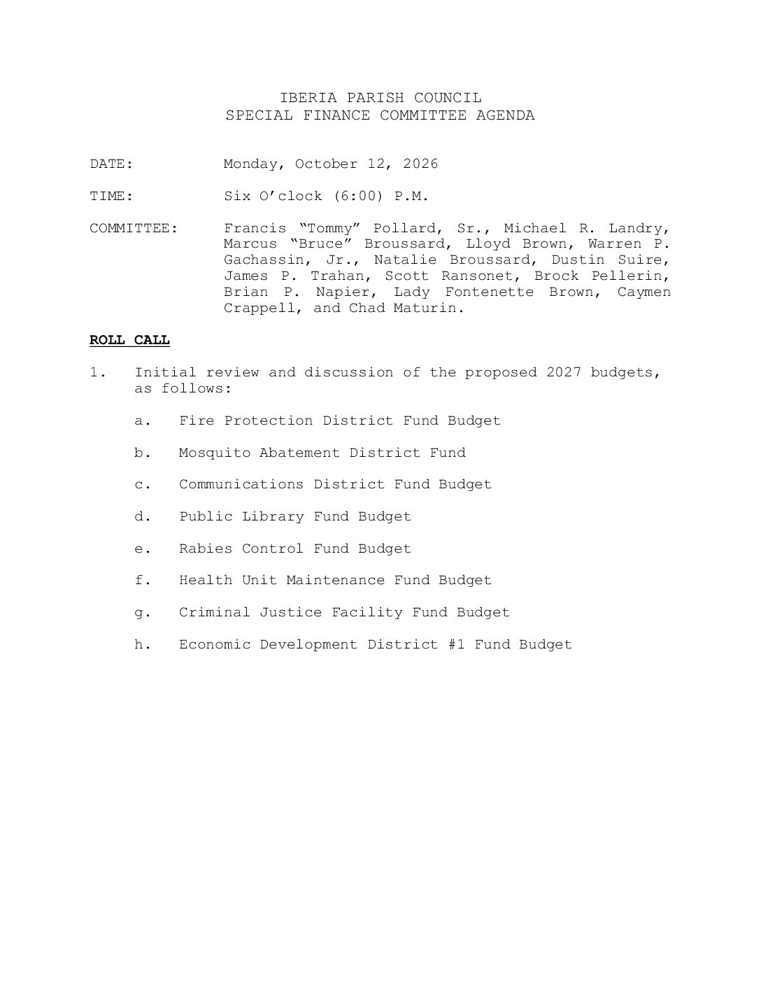 10 12 2026 Special Finance Committee Agenda