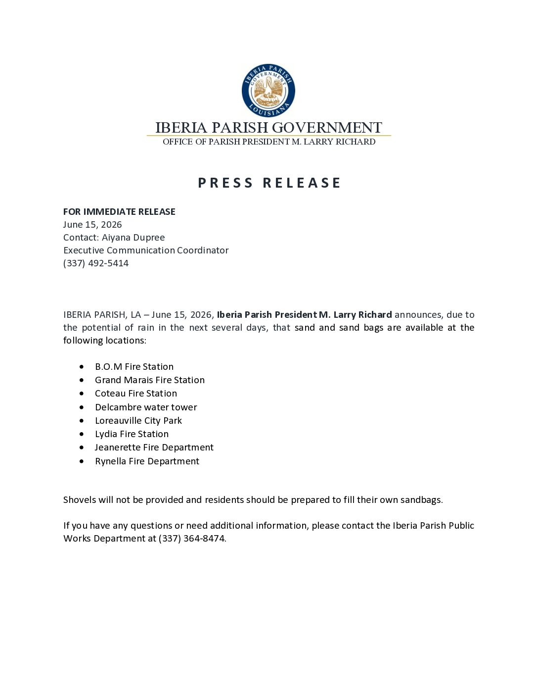 6-15-26 Press Release sand bag