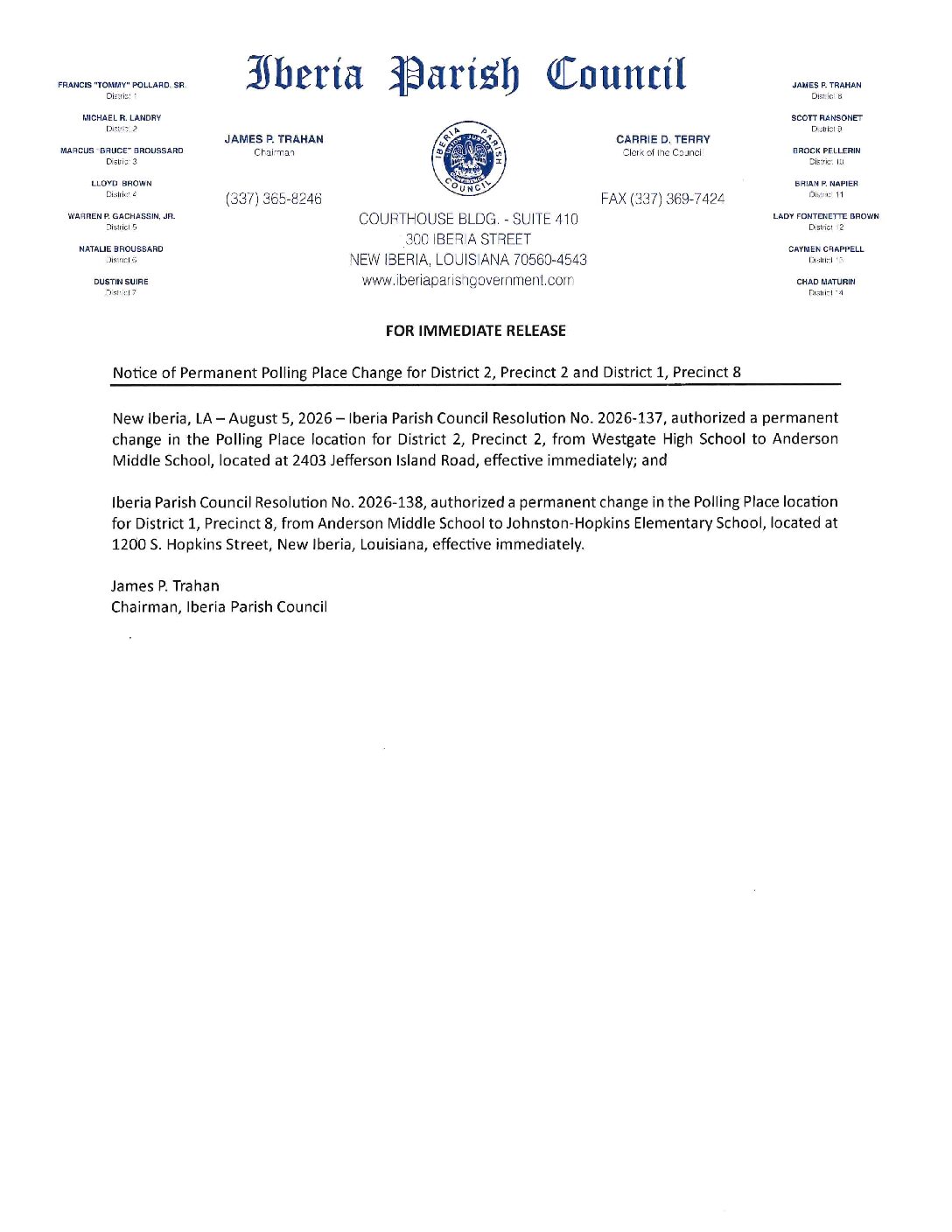 Notice of Polling Place Change – August 5, 2026 – Facebook & Website (1)