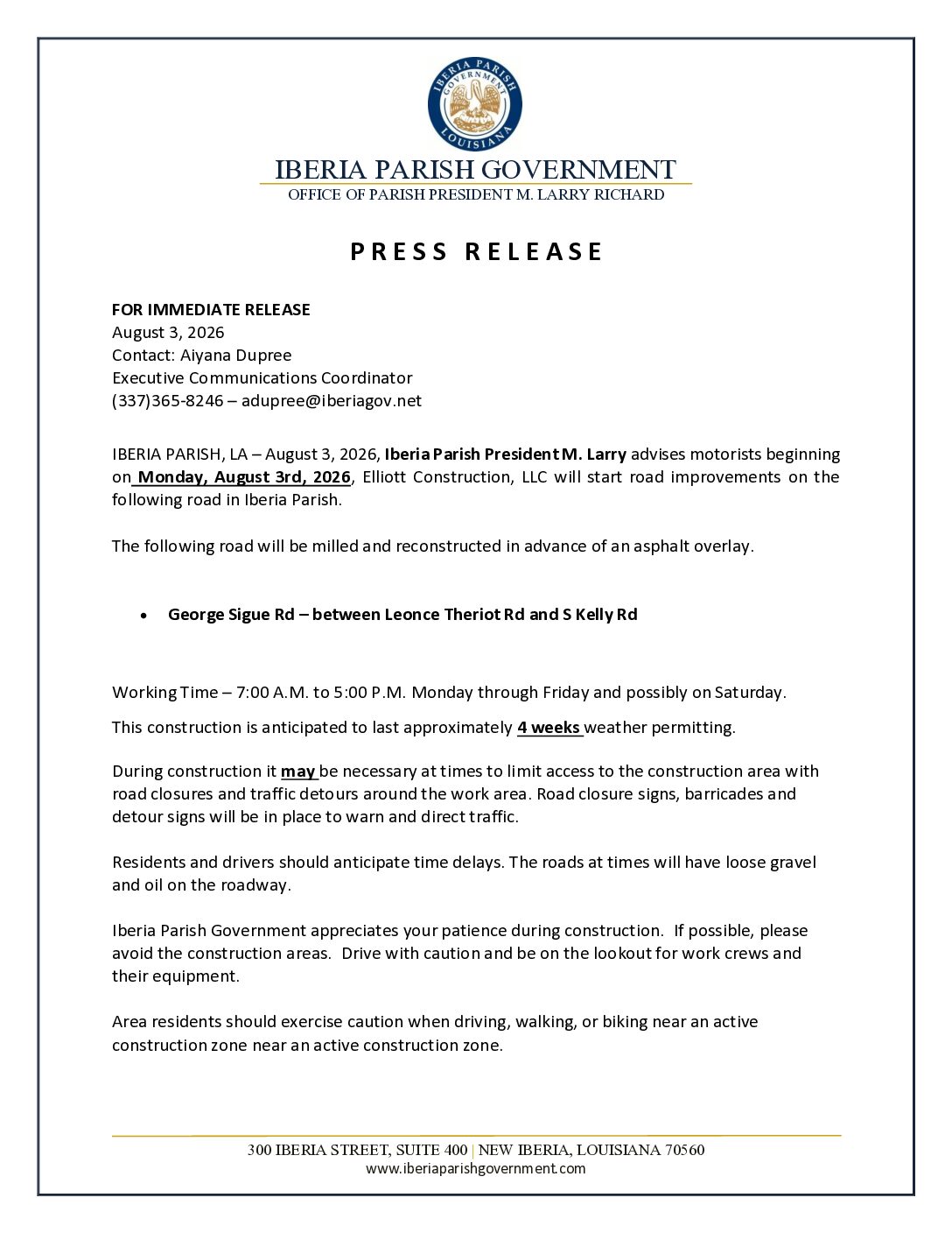 Press Release.George Sigue
