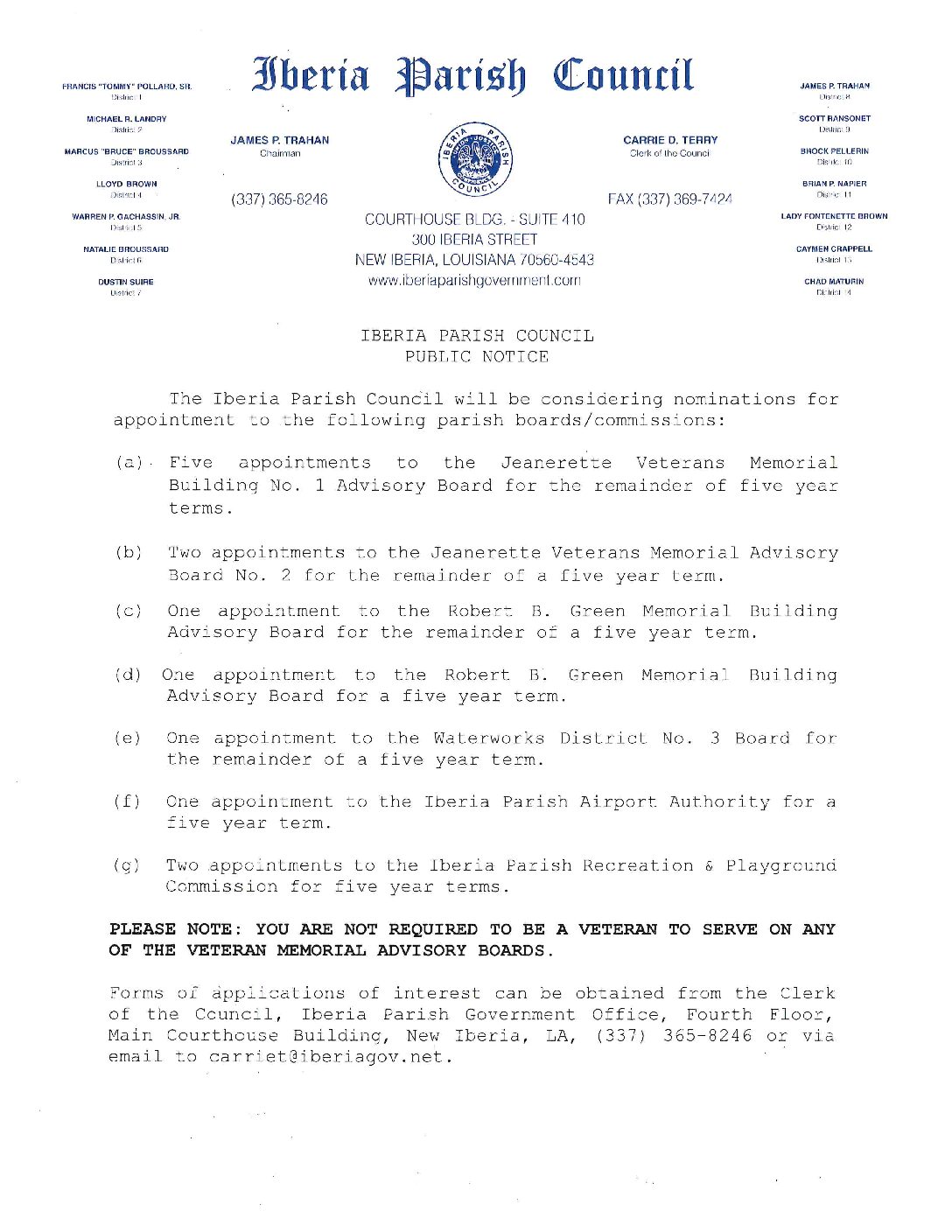 Public Notice - October Boards & Commissions Appointments