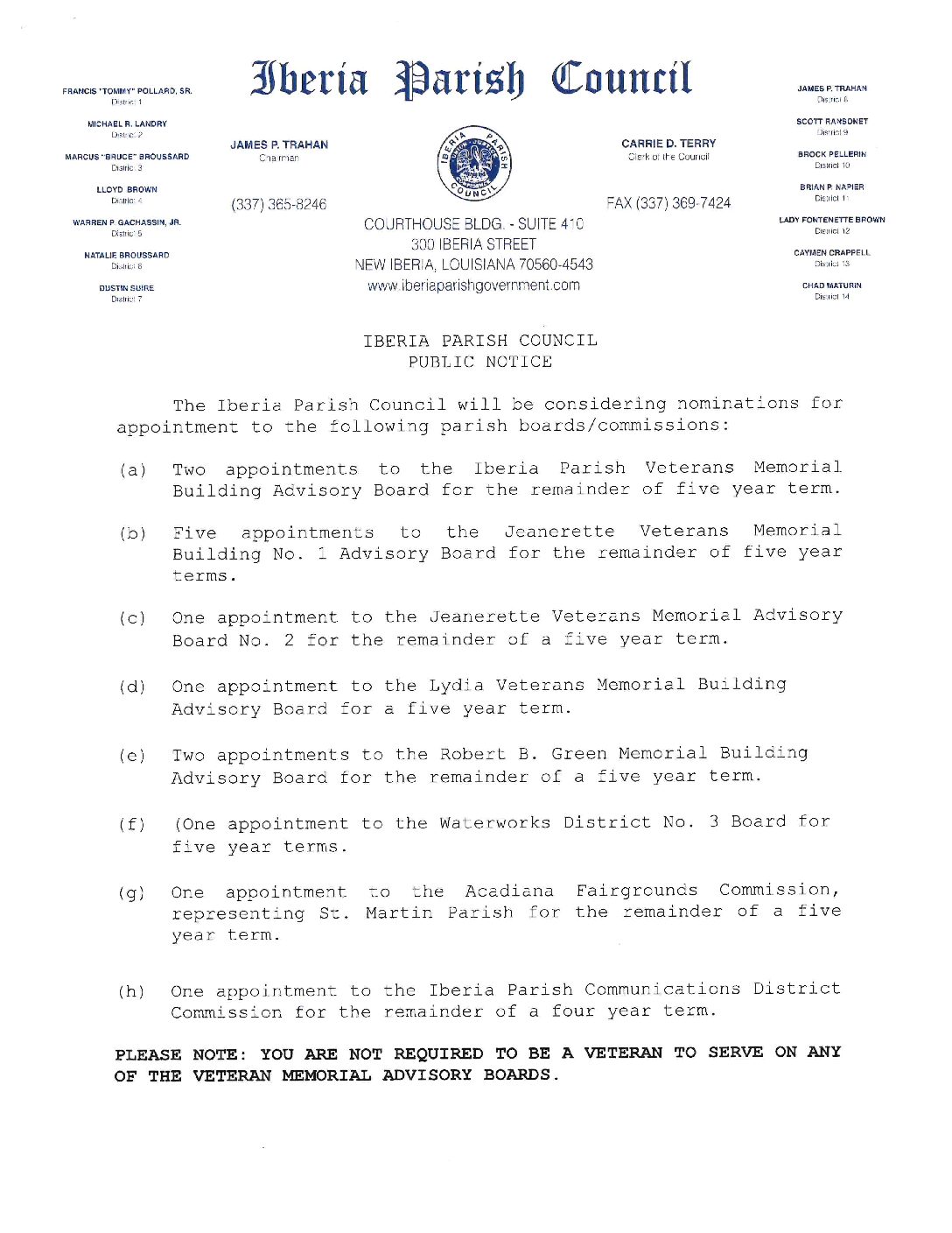 Public Notice - October Boards & Commissions Appointments